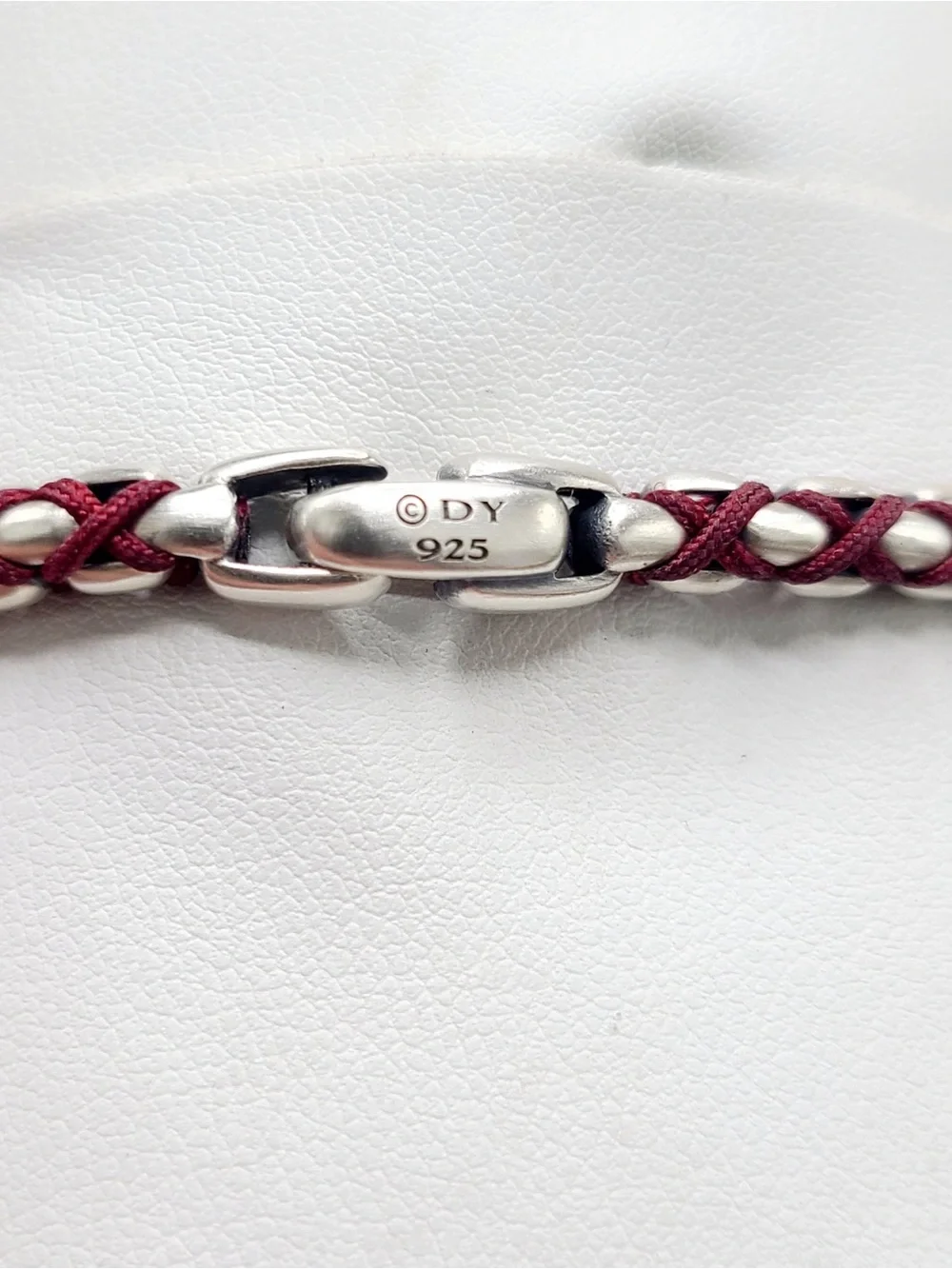 David Yurman Woven Maroon Box Chain Bracelet In Sterling Silver , 4.8mm